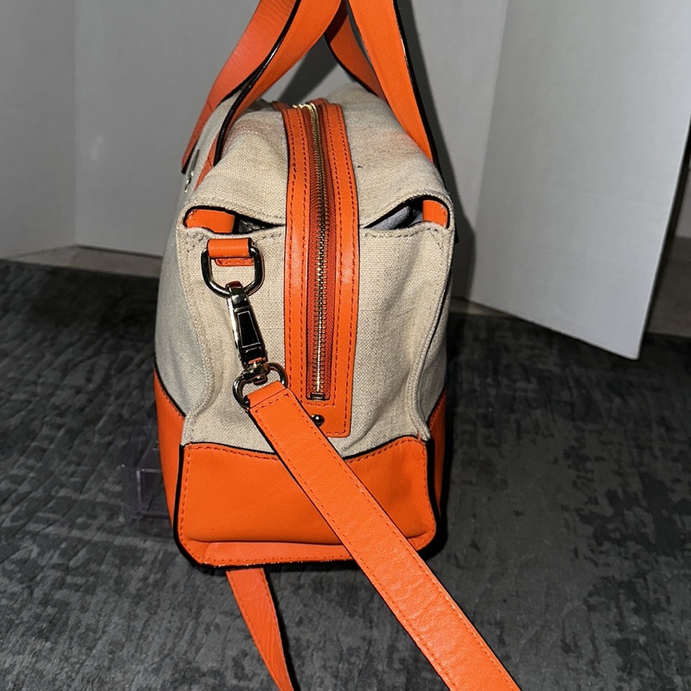 Kate Spade Tan Canvas Orange Carrot Leather Trim Strap Crossbody Shoulder Bag - Picture 5 of 15